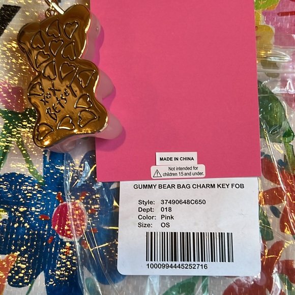 Betsey Johnson pink glitsy gummy bear bag charm / key chain - Picture 5 of 5